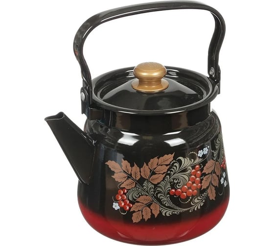 Изображение товара Эмалированный чайник СТАЛЬЭМАЛЬ 3.5 л красно-черный с рисунком С2716.38 ТБ12077