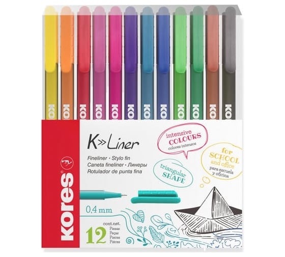 Изображение товара Линер Kores 0.4 мм, набор из 12 цветов, упаковка пластик 1356817