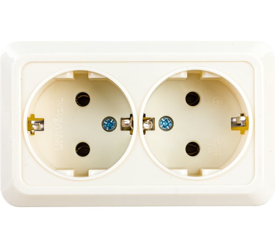 Изображение товара Двойная розетка с заземлением, бежевая UNIVersal Олимп Б-О0128