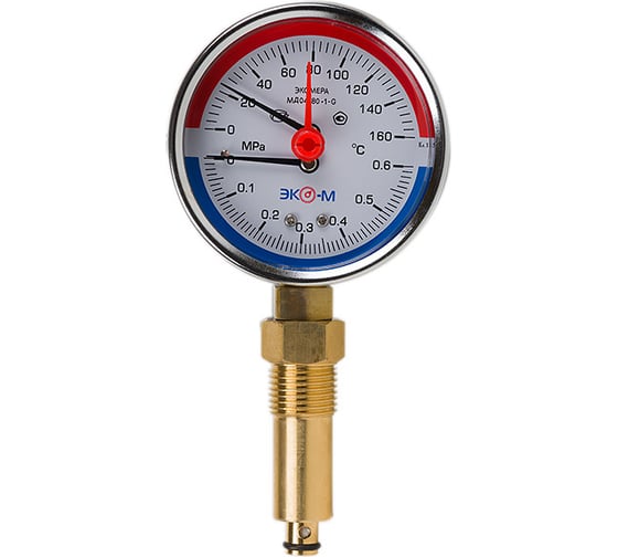 Изображение товара Термоманометр ЭКО-М Экомера с переходником на G1/2 МД04-80-G-0,6МПа-120-L-40-РИ