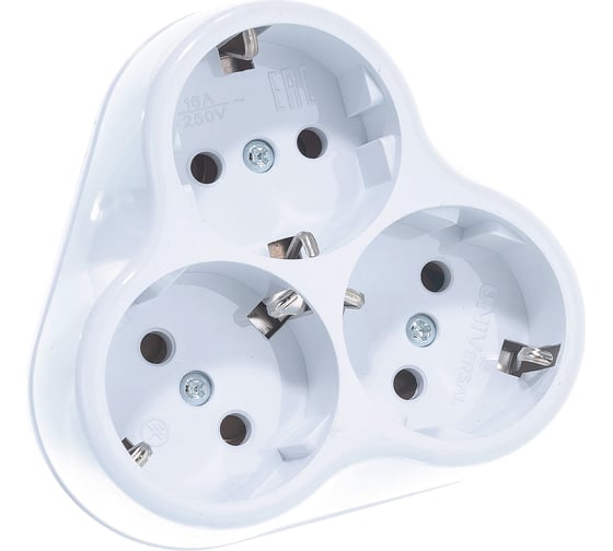 Изображение товара Круглый разветвитель 3 гнезда, заземление, белый 16А 250В UNIVersal АК303
