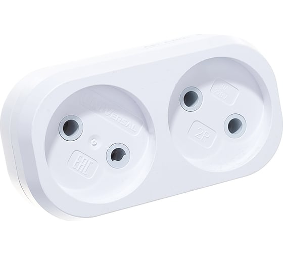 Изображение товара Плоский разветвитель 2 гнезда, без заземления, белый 6А 250В UNIVersal А202