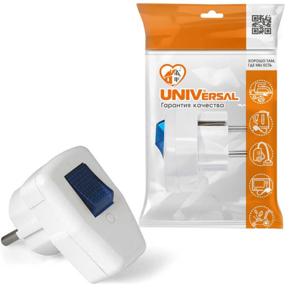 Вилка с выключателем UNIVersal с/з, белая 16А 250В 0056