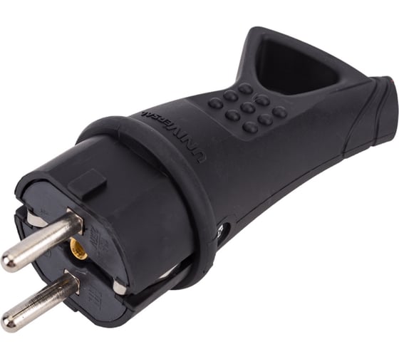 Изображение товара Угловая однофазная вилка с ушком, каучук UNIVersal 0003