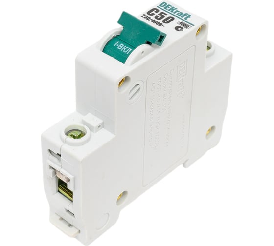 Изображение товара Автоматический выключатель (АВ) DEKraft ВА-101, 1 Р, хар-ка C, 50 А, 4.5 кА 11059DEK