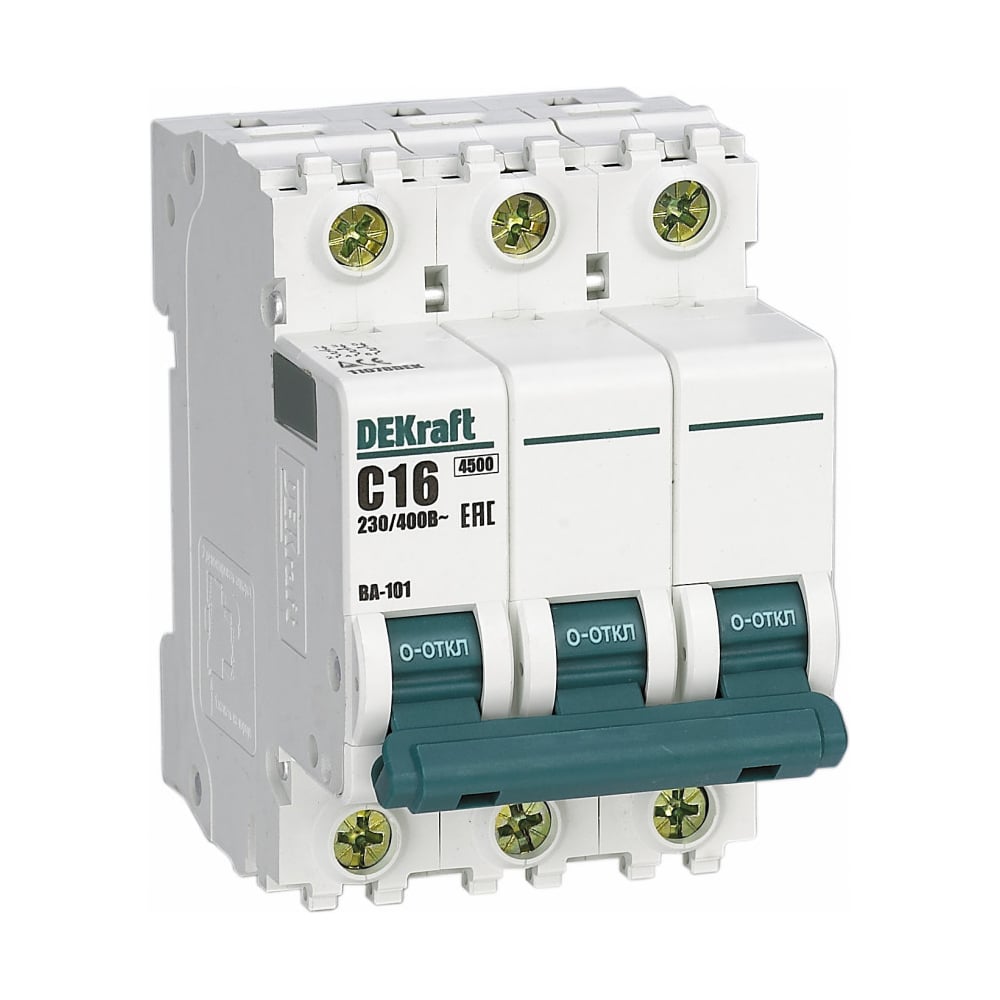 Изображение товара Автоматический выключатель DEKraft ВА101-3P-016A-C 230/400В, 16А, IP20, модульный