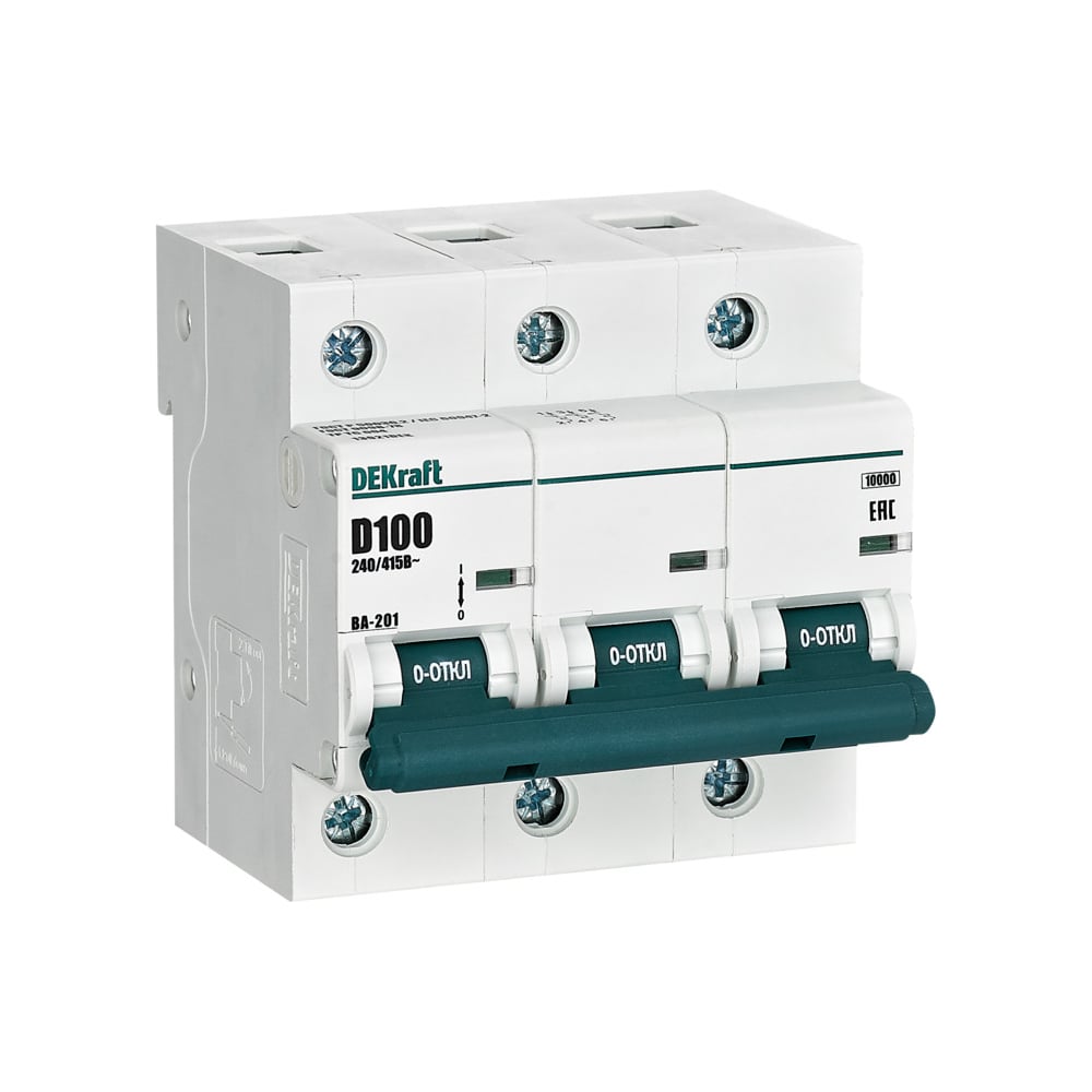 Изображение товара Автоматический выключатель DEKraft ВА201-3P-100A-D модульный стандарт IP20