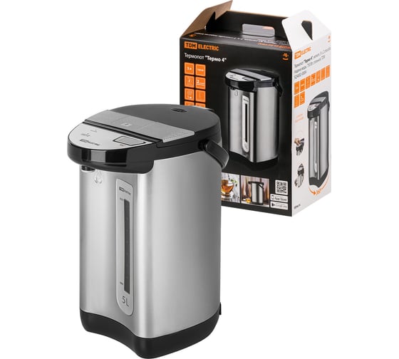 Изображение товара Термопот TDM ELECTRIC Термо 4, металл, 5 л, 2 способа подачи воды, 750 Вт, стальной SQ4002-0004