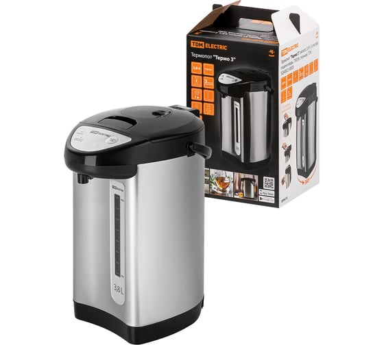 Изображение товара Термопот TDM ELECTRIC Термо 3, металл, 3.8 л, 3 способа подачи воды, 750 Вт, стальной SQ4002-0003