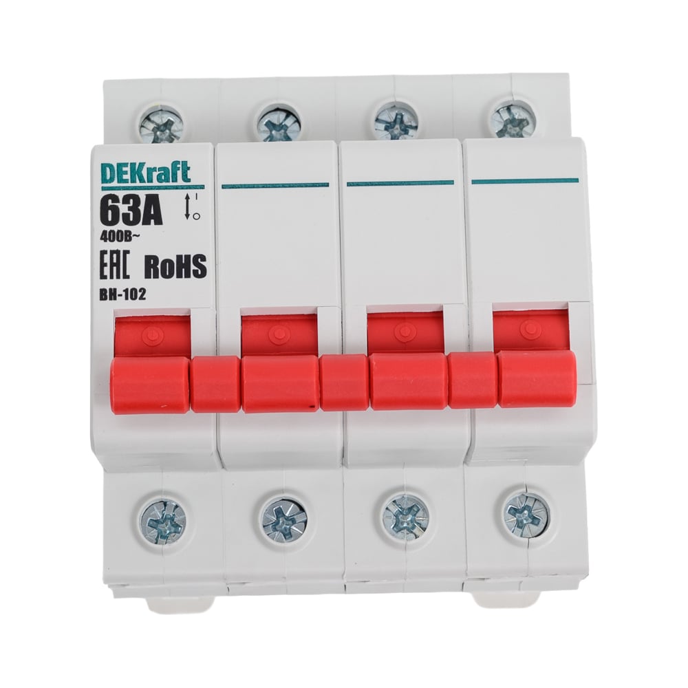 Изображение товара Выключатель нагрузки DEKraft ВН102-4Р-063А мощностью 63 А IP20 модульный