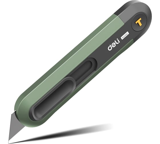 Изображение товара Технический нож DELI home series green ht4008l Т-образное лезвие, эксклюзивный дизайн, софттач пластик, безопасная конструкция, подарочная упаковка 112884