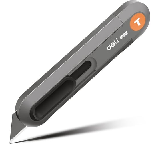 Изображение товара Технический нож DELI home series gray ht4008c Т-образное лезвие, эксклюзивный дизайн, софттач пластик, безопасная конструкция, подарочная упаковка 112885