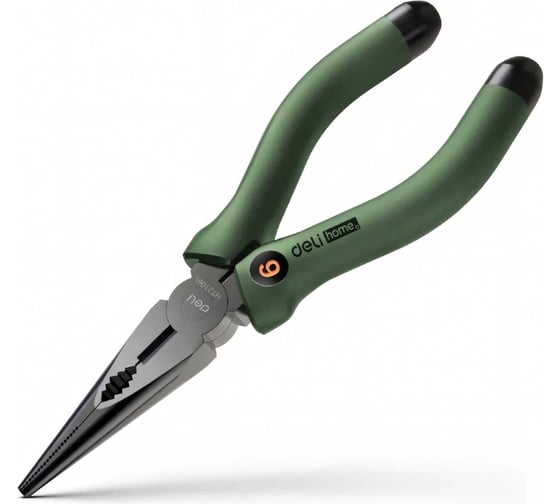 Изображение товара Удлиненные плоскогубцы DELI home series green ht2106l 160 мм, эксклюзивный дизайн, рукоятка софттач пластик, подарочная упаковка 112893