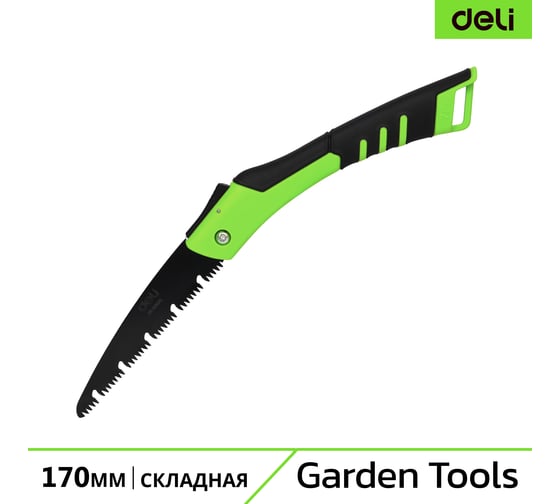 Изображение товара Складная садовая пила DELI DL6006 170 мм, сталь 65MN, 7 зубьев на дюйм, обрезиненная ручка, 3D заточка, двухрядное распределение кромок 114773