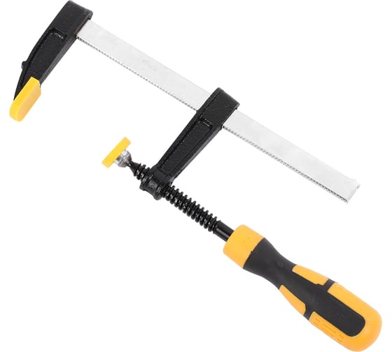 Изображение товара Столярная F-образная струбцина DELI dl110830 300x80 мм, максимальное усилие зажима 1500 Н, резьба 9,5 мм, штанга 3,5 мм 112038