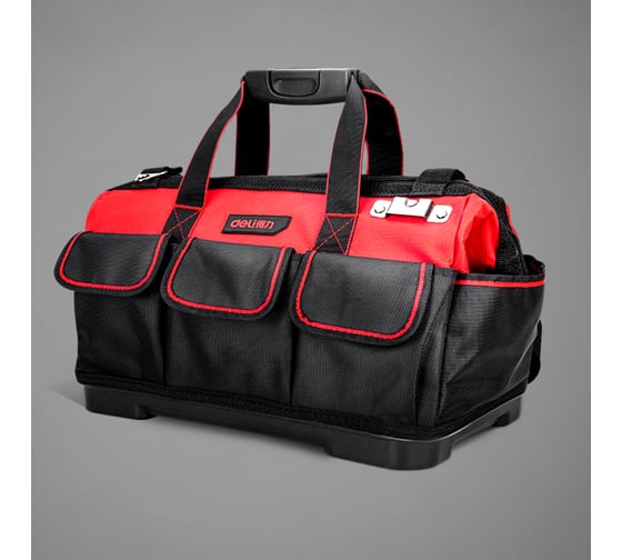 Изображение товара Сумка для инструментов с жестким пластиковым дном DELI DL430318 430x200x290 мм, 16 карманов, плечевой ремень, ткань Оксфорд 1680d 111106