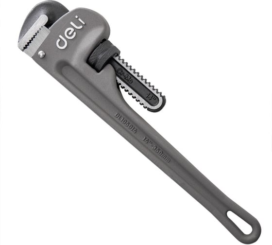 Изображение товара Трубный ключ Стиллсона DELI DL105014 облегченный, 350 мм, ширина захвата 48 мм, алюминиевый сплав + CrMo 114786
