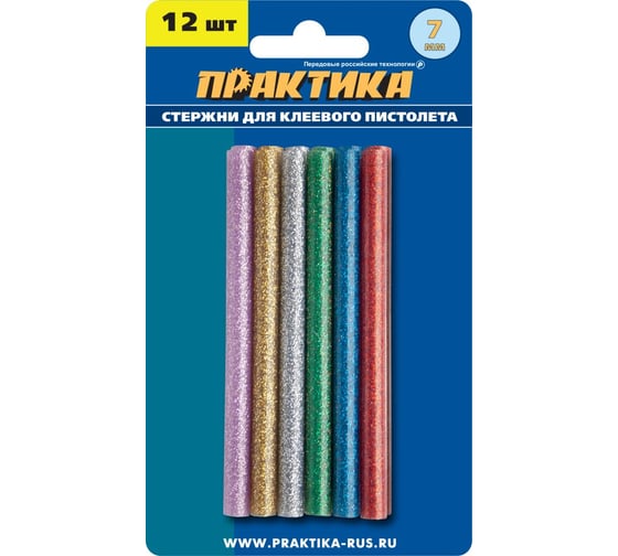 Изображение товара Клей для клеевого пистолета цветной (12 шт; 7х100 мм; 6 цветов) ПРАКТИКА 649-349