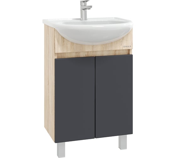 Изображение товара Тумба с раковиной Onika Милтон 60 напольная, серая/дуб сонома 106147