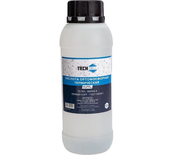 Изображение товара Кислота ортофосфорная пищевая 0.5 л, 72-75%, класс А TECHHIM TH-KIOR-500