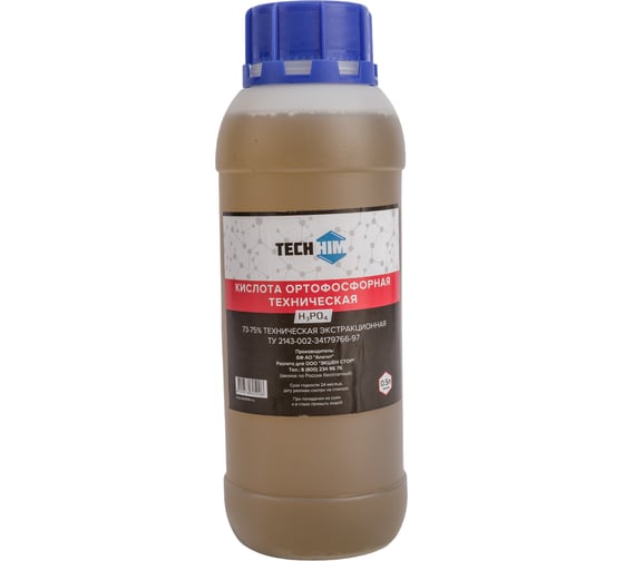 Изображение товара Кислота ортофосфорная техническая 0.5 л, 72-75%, класс А TECHHIM TH-KIOR-75-500