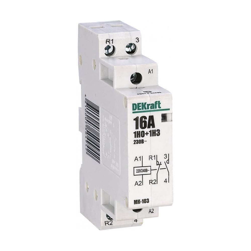 Изображение товара Модульный контактор DEKraft МК103-016A-230B-11 1НО+1НЗ 380В 16А для DIN-рейки