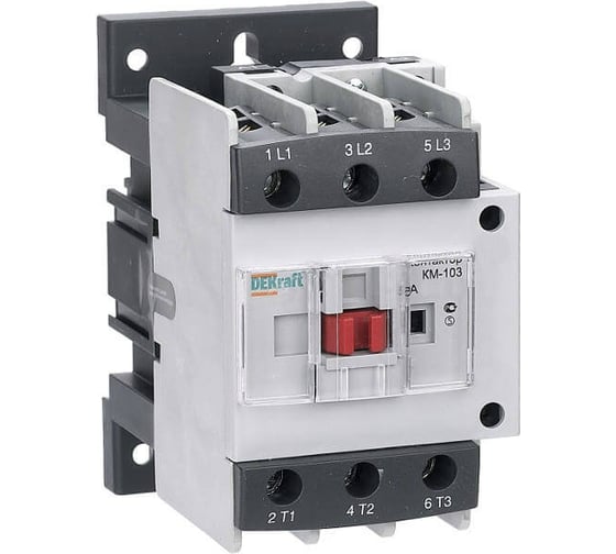 Изображение товара Контактор Dekraft КМ-103, 3 Р, 50 A, 220 В, 1НО+1НЗ, AC3 22133DEK