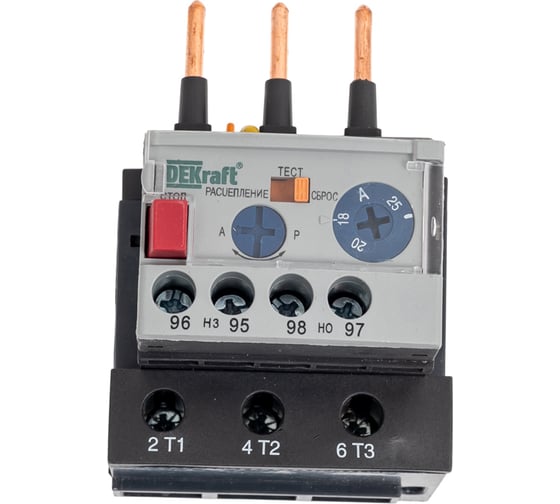 Изображение товара Тепловое реле РТ-03, для контактора КМ-103, 25-32 А, 18-25 А Dekraft 23121DEK