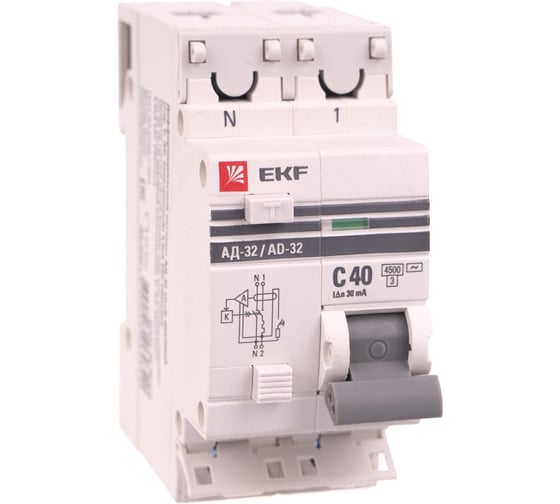 Изображение товара Автоматический выключатель дифференциального тока 1п+N C 40A 30mA тип AC АД-32 EKF PROxima DA32-40-30-pro 303881