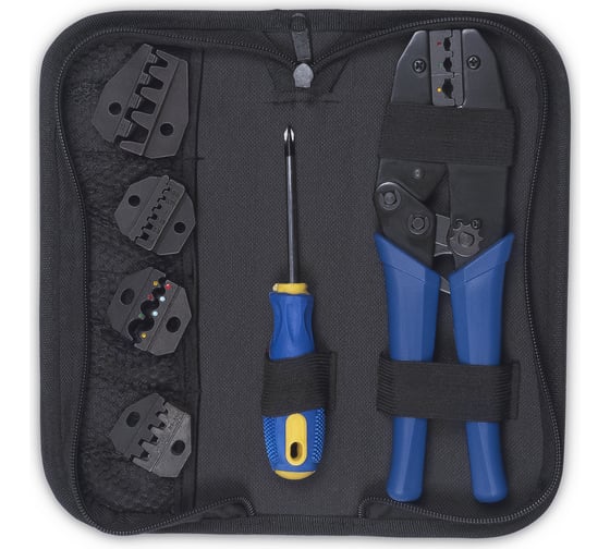 Изображение товара Набор инструментов Cabeus инструмент обжимной для кабельных наконечников, отвертка, сменные насадки 5 шт. HT-TK-04