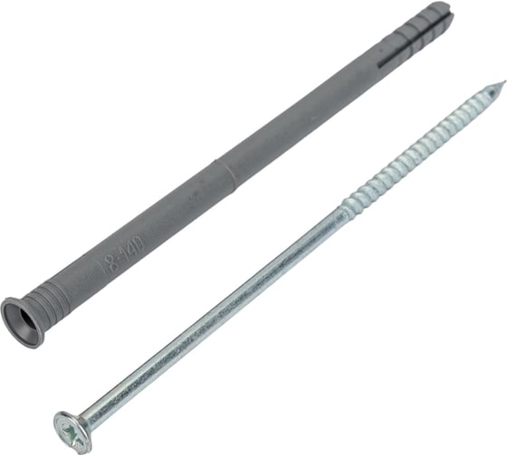 Изображение товара Дюбель-гвоздь Tech-Krep 8x140 мм, потайная манжета, полипропилен, 100 шт. 154272