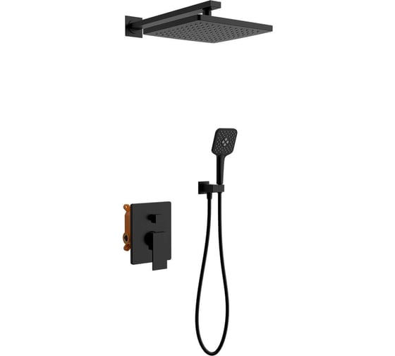 Изображение товара Душевой комплект VINCEA Next встраиваемый, 2 режима, ограничитель давления Hi Box, черный VSFW-1N1MB