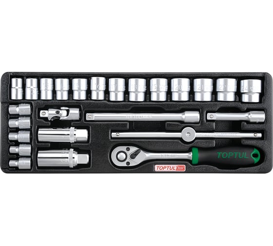 Изображение товара Набор головок и аксессуаров TOPTUL 3/8, 6-24 мм, 25 предметов, в ложементе GCAT2502