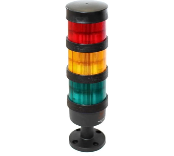 Изображение товара Светосигнальная колонна INNOCONT d=70мм, светодиод, стойка 55мм, основание d=70мм, постоянное свечение, без зуммера, цвет: красный, желтый, зеленый, 24VDC, IP65, кабель 0,5м TL70-024-RYG-55