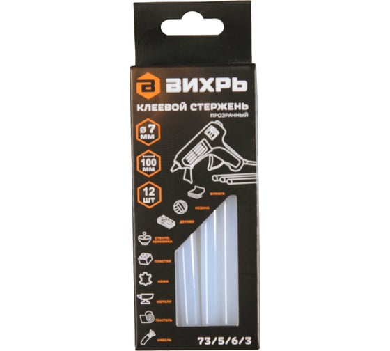 Изображение товара Стержень клеевой 7x100 мм, 12 шт Вихрь 73/5/6/3