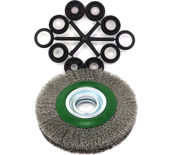 Изображение товара Щетка дисковая 150x22x32 мм, +адаптеры, ворс гофрированная нержавеющая сталь 0.30 мм 13-063 EuroBrush EB-LSS3