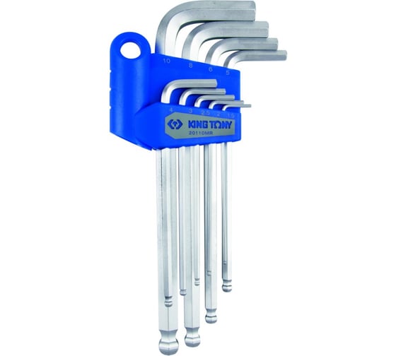 Изображение товара Набор Г-образных шестигранников с шаровым окончанием (1,5-10 мм, 9 предметов) KING TONY 20110MR