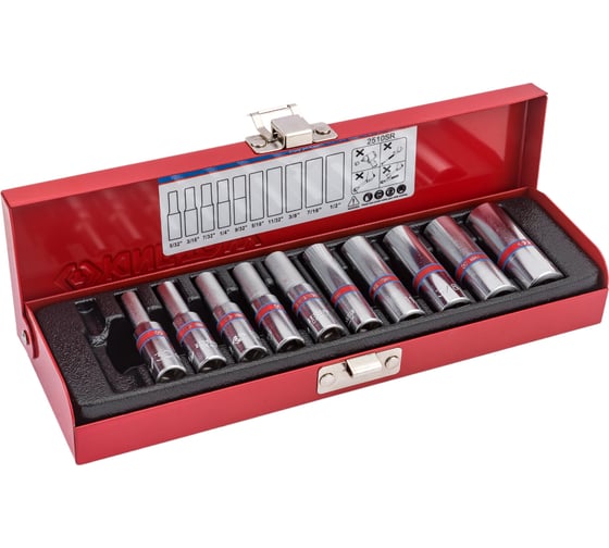 Изображение товара Набор глубоких торцевых головок (1/4", шестигранные, 5/32"-1/2", 10 предметов) KING TONY 2510SR