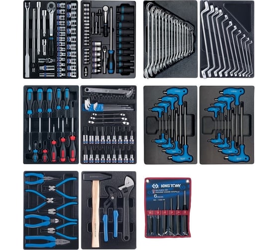 Изображение товара Набор инструментов для тележки (10 ложементов, 173 предмета) KING TONY 932-000MRD-MT