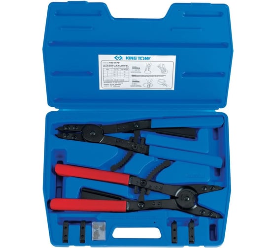 Изображение товара Набор съемников для стопорных колец (406 мм, сменные насадки, кейс, 11 предметов) KING TONY 45211PP