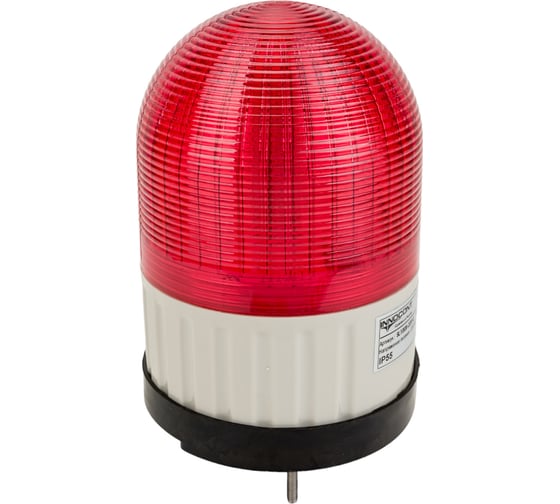 Изображение товара Светосигнальный маячок INNOCONT d=100мм, L=146мм, светодиод(постоянное/мигающее), вращение, зуммер, цвет: красный, 220VAC, IP55. кабель 0,5м SL100B-220-R