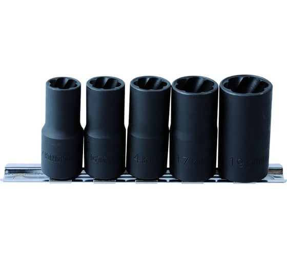 Изображение товара Набор торцевых головок для поврежденных гаек и болтов (12, 13, 14, 17 и 19 мм; 5 предметов) KING TONY 9TD035MR