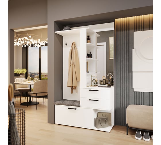 Изображение товара Секция комбинированная с крючками и зеркалом ТриЯ Эрика тип 2, белый ясень 210944