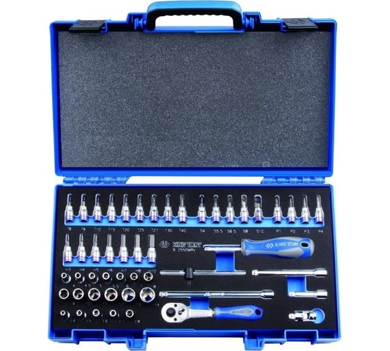 Изображение товара Набор торцевых головок с принадлежностями (1/4", шестигранные, 4-14 мм, 50 предметов) KING TONY 2550MRV