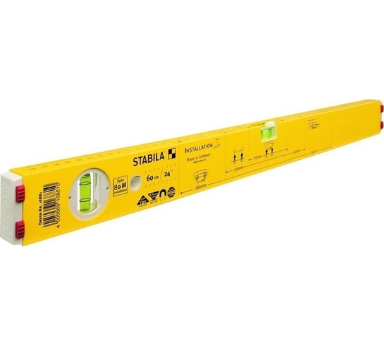 Изображение товара Уровень для сантехника STABILA тип 80M 100 см, 1 вертикальная, 1 горизонтальная ампулы, точность 0,5мм/м 16882