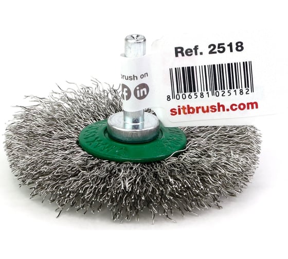 Изображение товара Щетка дисковая для дрели 70x9х6 мм, проволока гофрир. нержавеющая сталь 0.3 мм SIT 2518