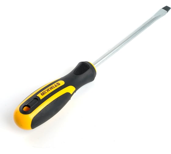 Изображение товара Шлицевая отвертка STEKKER sl 4.0x100 мм cr-v, двухкомпонентная рукоятка sdm-sl40-100 , 39772