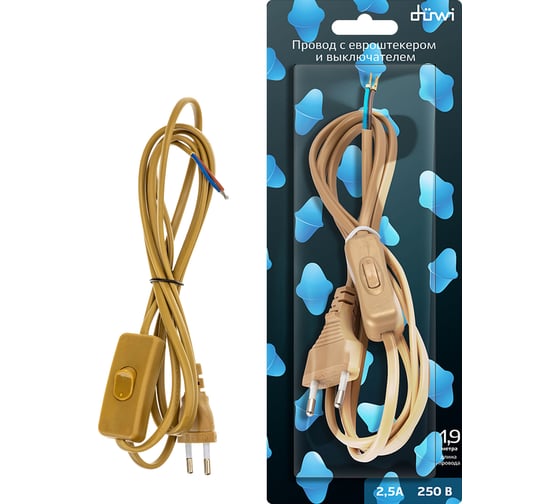 Изображение товара Проходной клавишный выключатель duwi  REV 2,5А с проводом и евровилкой, 1.9м, 24516 2