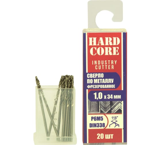Изображение товара Сверло фрезерованное по металлу Industry cutter Р6М5, 1x34 мм, 20 шт Hardcore 146010