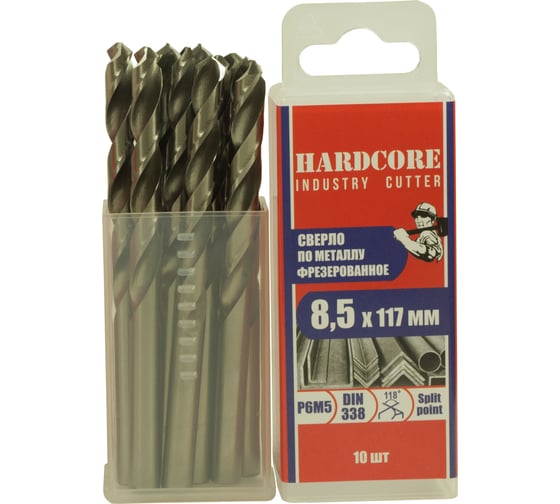 Изображение товара Сверло фрезерованное по металлу Industry cutter Р6М5, 8.5x117 мм, 10 шт Hardcore 146085